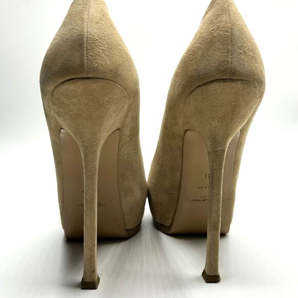 YSL Tribtoo Nude Suede Platform Pumps Size 39 Italy Y2K Stiletto Heels - Picture 4 of 13